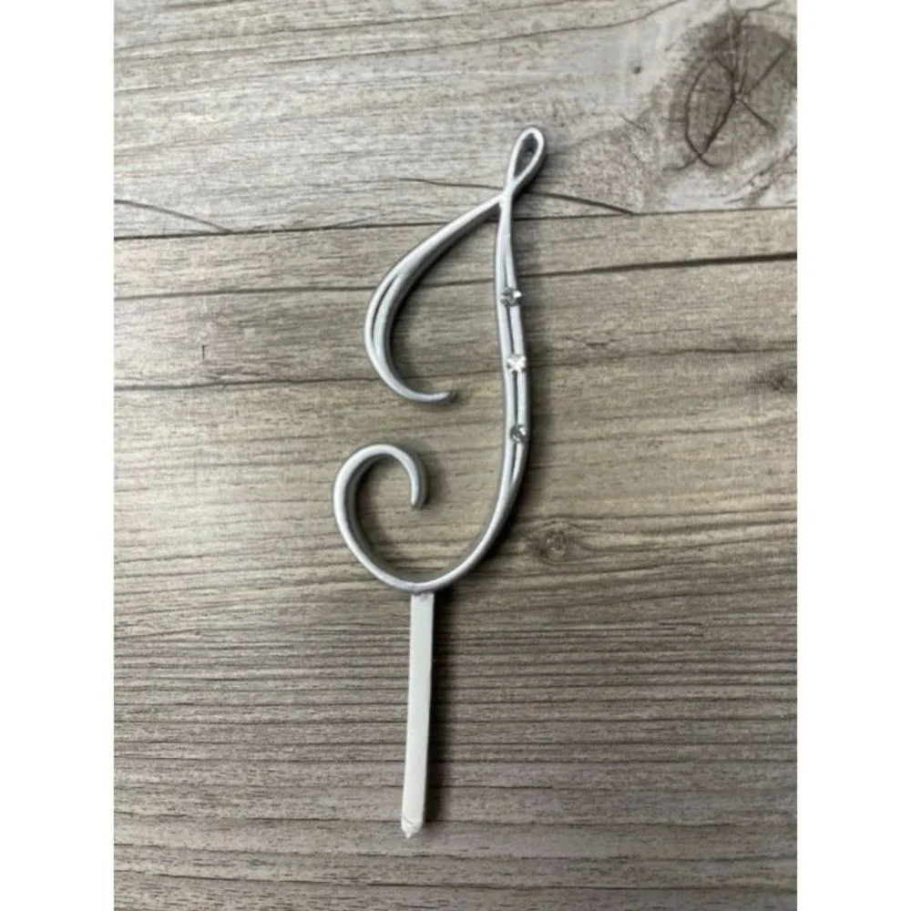 Wedding Small I Silver Finish Monogram Initial Rhinestones Cake Topper
